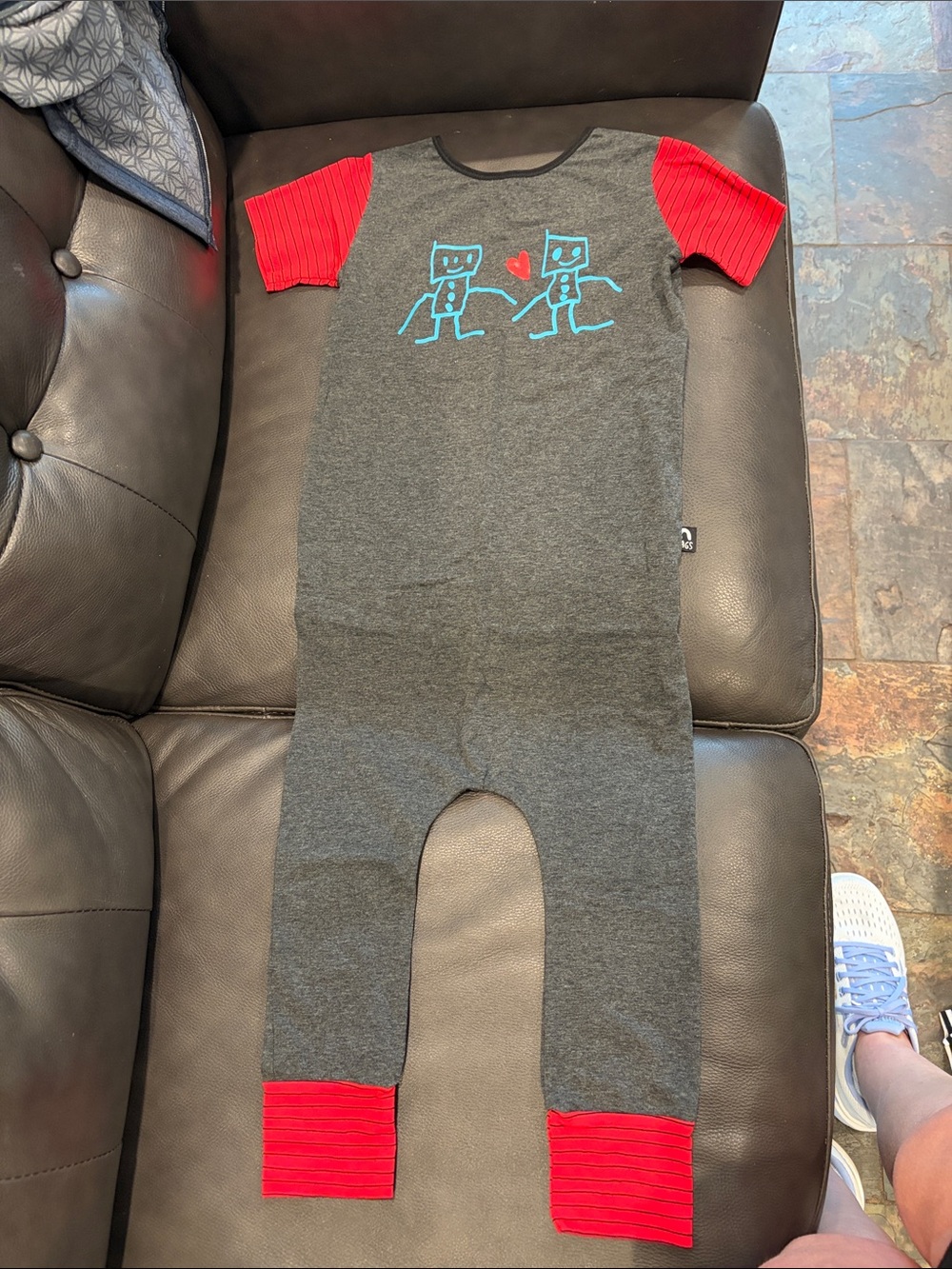 Rags to Raches Gray Romper with Red Sleeves & Cuffs